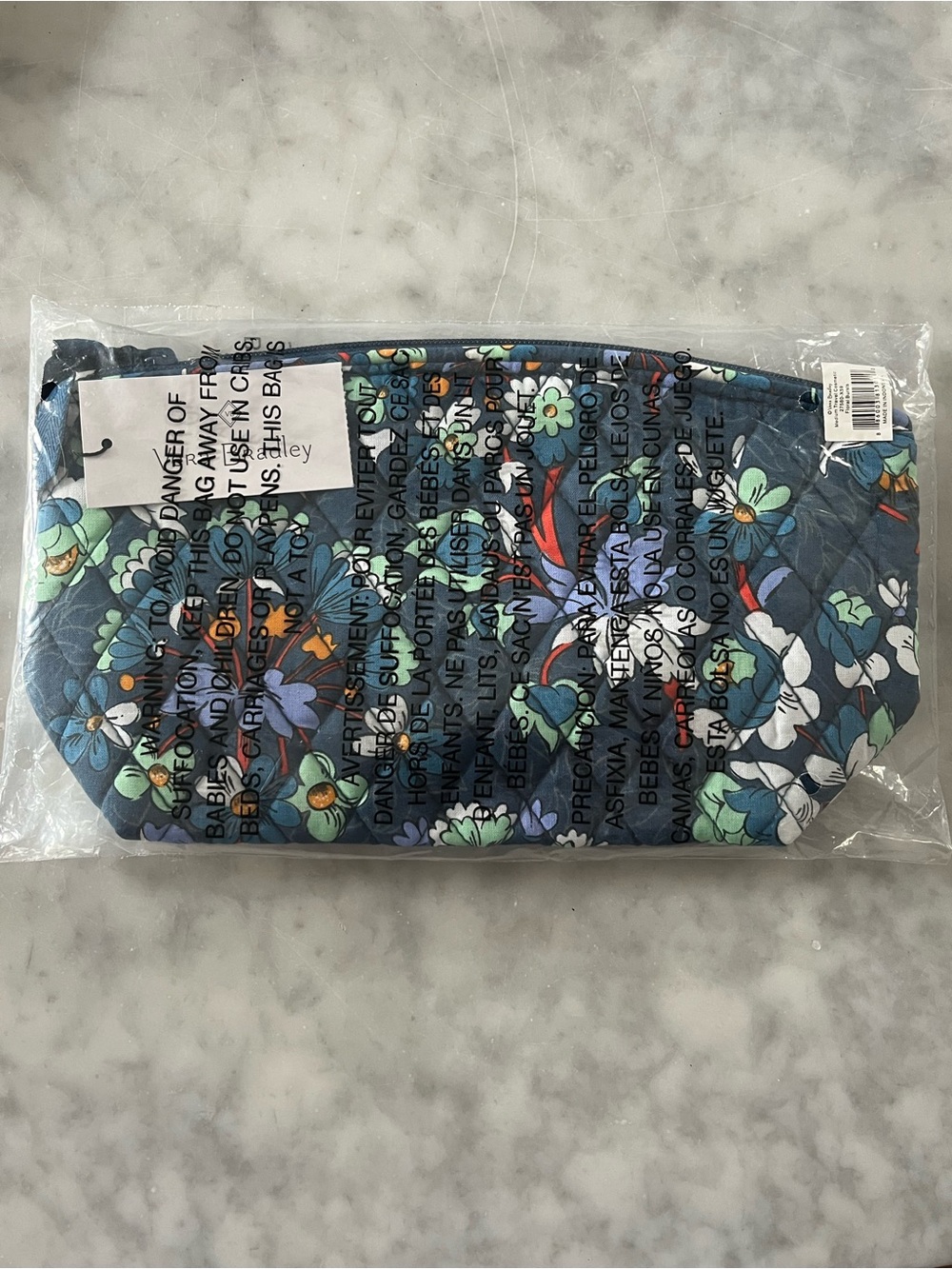 Floral Bursts Medium Quilted Cosmetic Pouch - Navy Blue